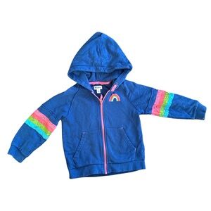 Hatley Girls Blue Rainbow Zip-Up Hoodie - Size 6 - 100% Cotton French Terry
